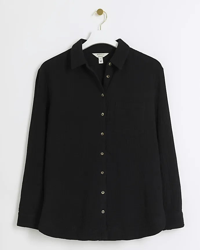Black textured long sleeve shirt