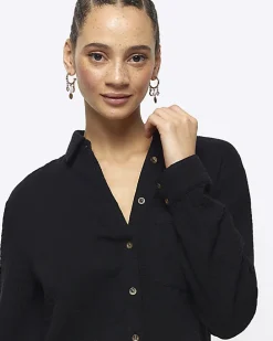 Black textured long sleeve shirt
