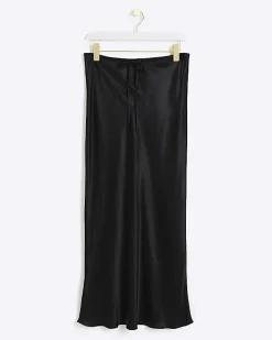 Black tie waist midi skirt