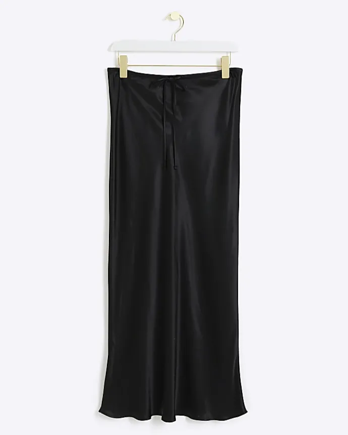 Black tie waist midi skirt