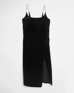 Black velvet maternity bodycon midi dress
