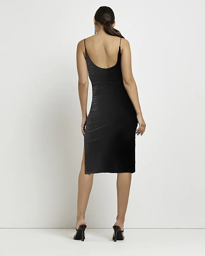 Black velvet maternity bodycon midi dress
