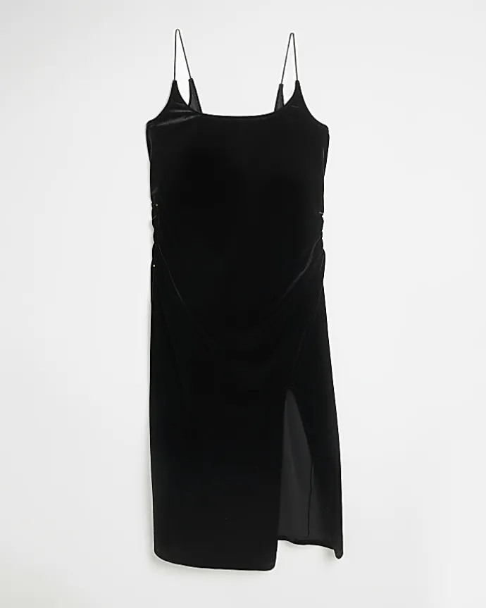 Black velvet maternity bodycon midi dress