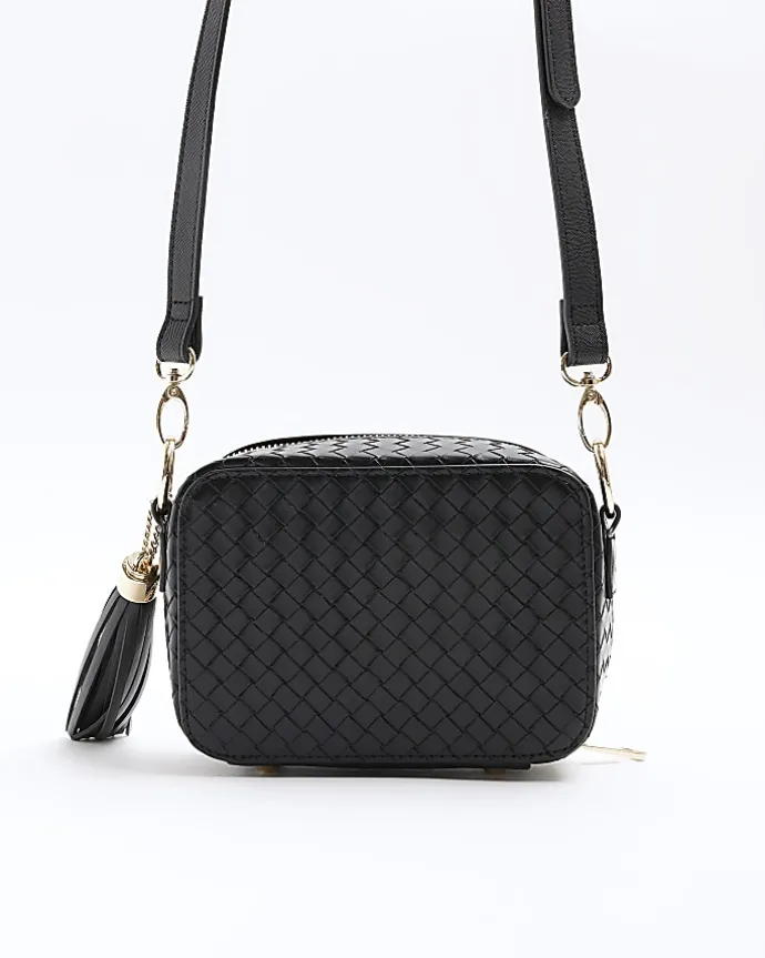 Black weave cross body bag