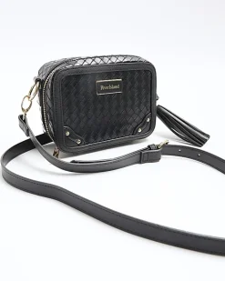 Black weave cross body bag