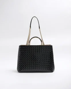 Black woven chain tote bag