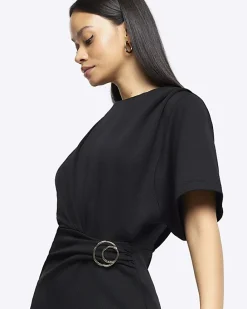 Black wrap buckle t-shirt mini dress