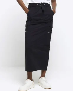 Black zip pencil midi skirt