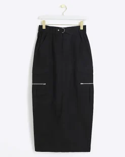 Black zip pencil midi skirt