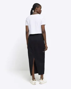 Black zip pencil midi skirt