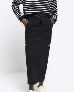 Black zip pencil midi skirt