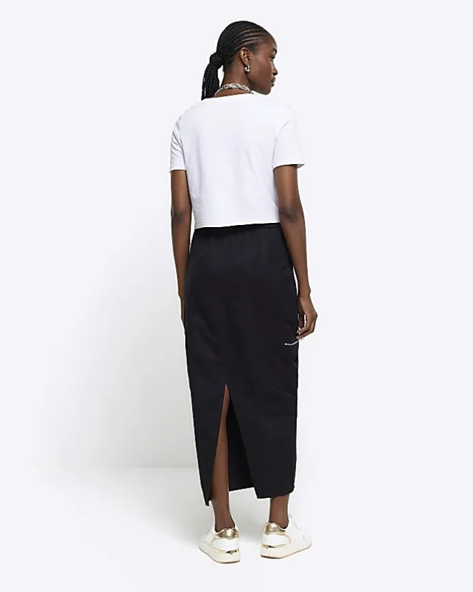 Black zip pencil midi skirt