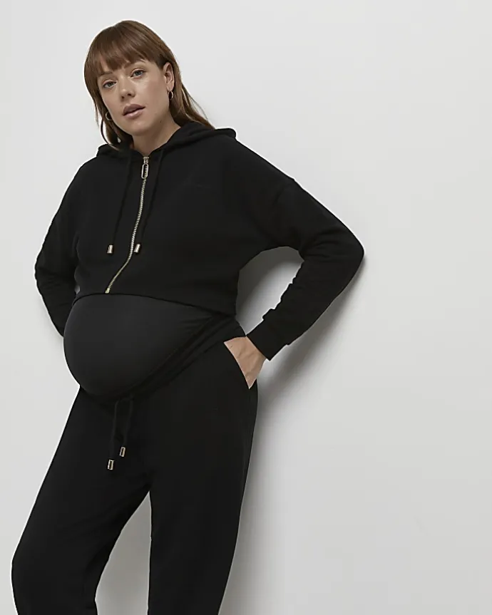 Black zip up maternity hoodie