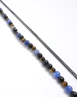 Blue beaded multirow necklace