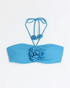 Blue corsage halter bikini top