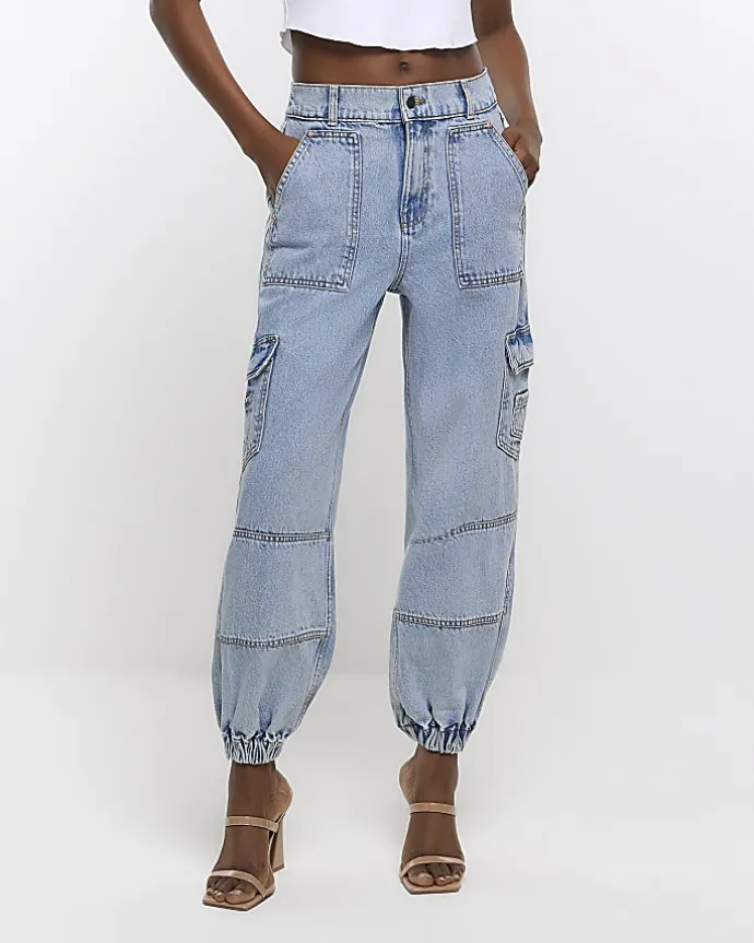 Blue cuffed cargo jeans