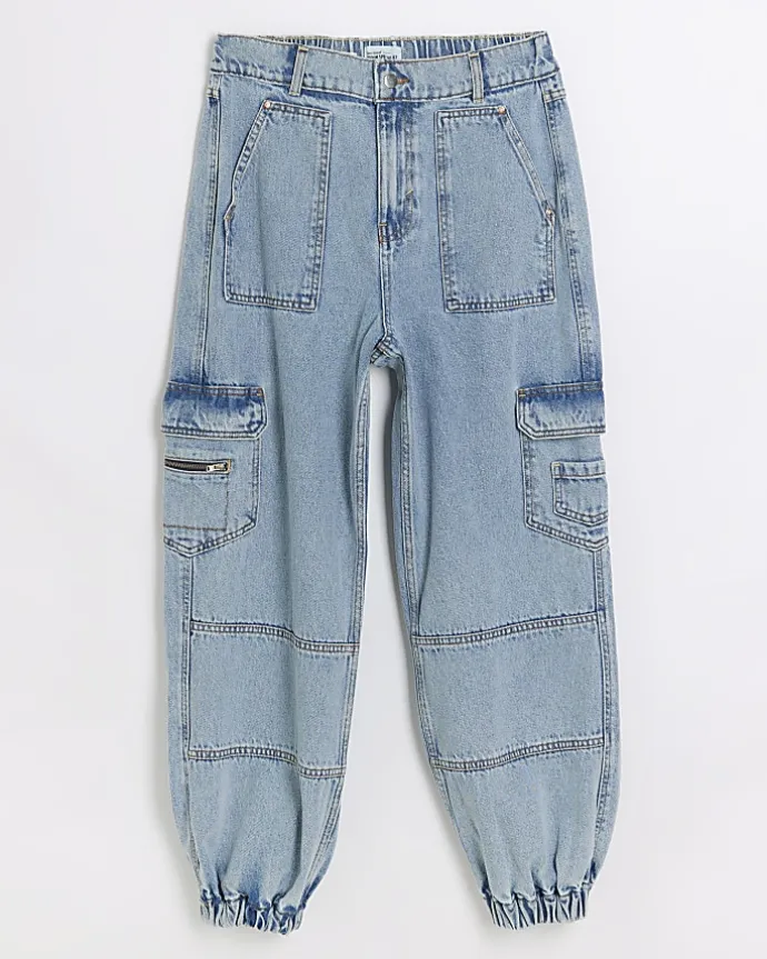 Blue cuffed cargo jeans