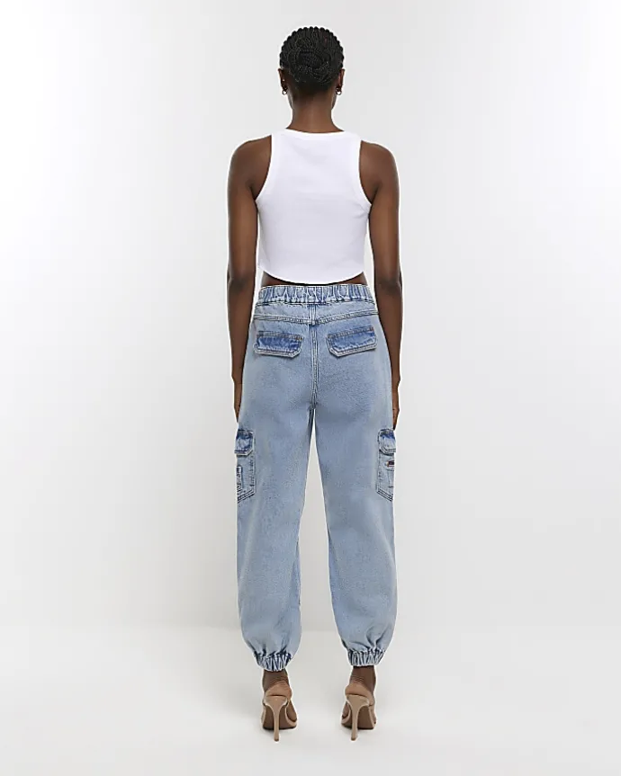 Blue cuffed cargo jeans