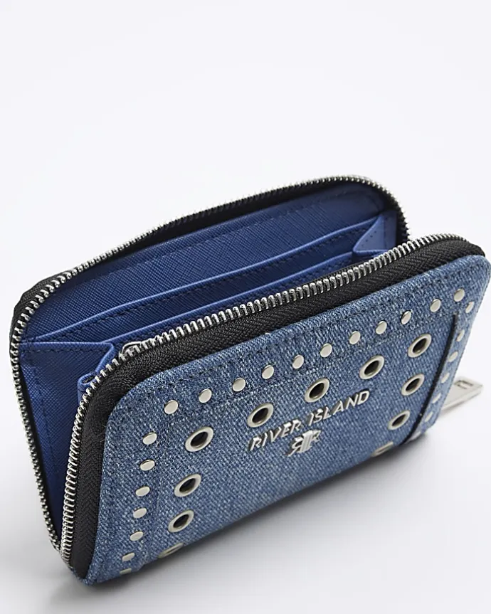 Blue denim studded purse