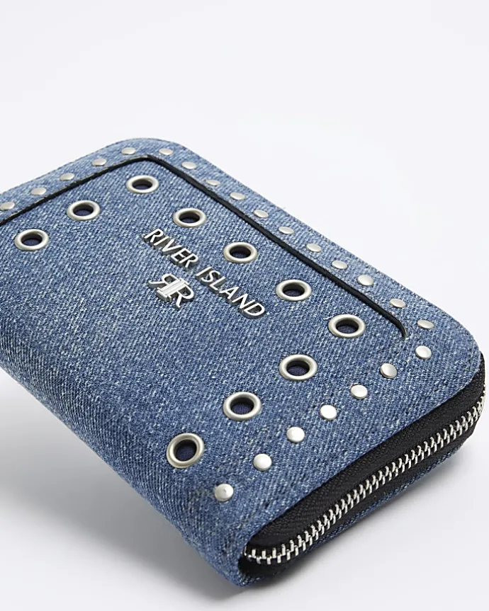 Blue denim studded purse