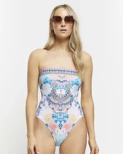 Blue diamante bandeau swimsuit
