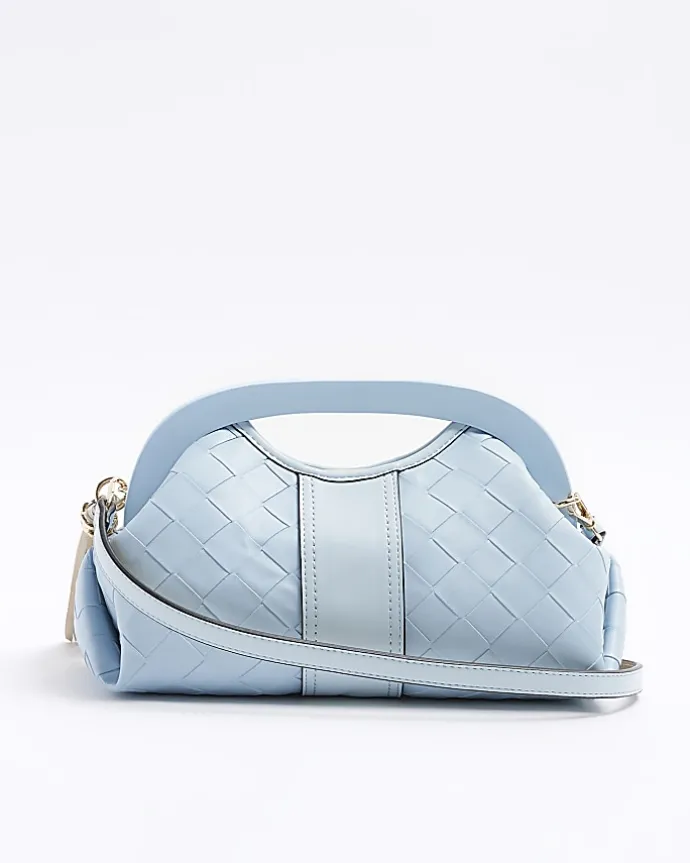 Blue embossed weave clutch bag