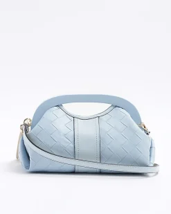 Blue embossed weave clutch bag