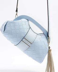 Blue embossed weave clutch bag