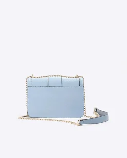Blue embossed woven satchel bag