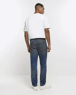 Blue faded tapered fit jeans