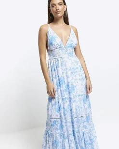 Blue floral beach maxi dress