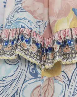Blue floral frill playsuit