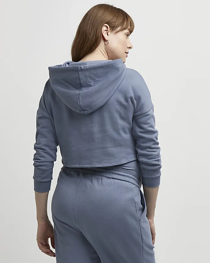 Blue graphic cropped maternity hoodie