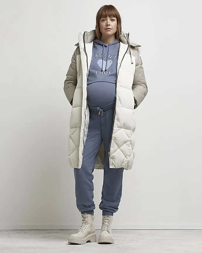 Blue graphic cropped maternity hoodie