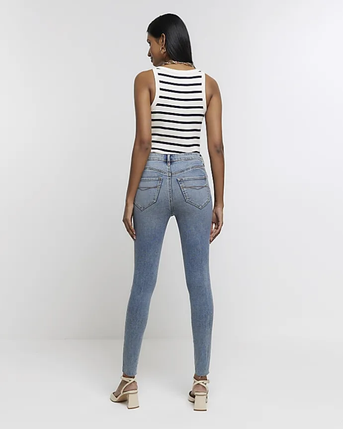 Blue high waisted bum sculpt skinny jeans