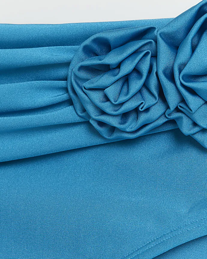 Blue high waisted corsage bikini bottoms