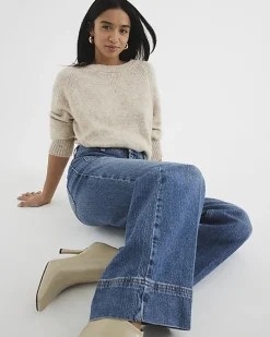 Blue high waisted flare wide fit jeans