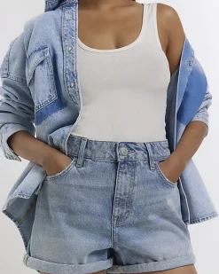 Blue high waisted mom denim shorts