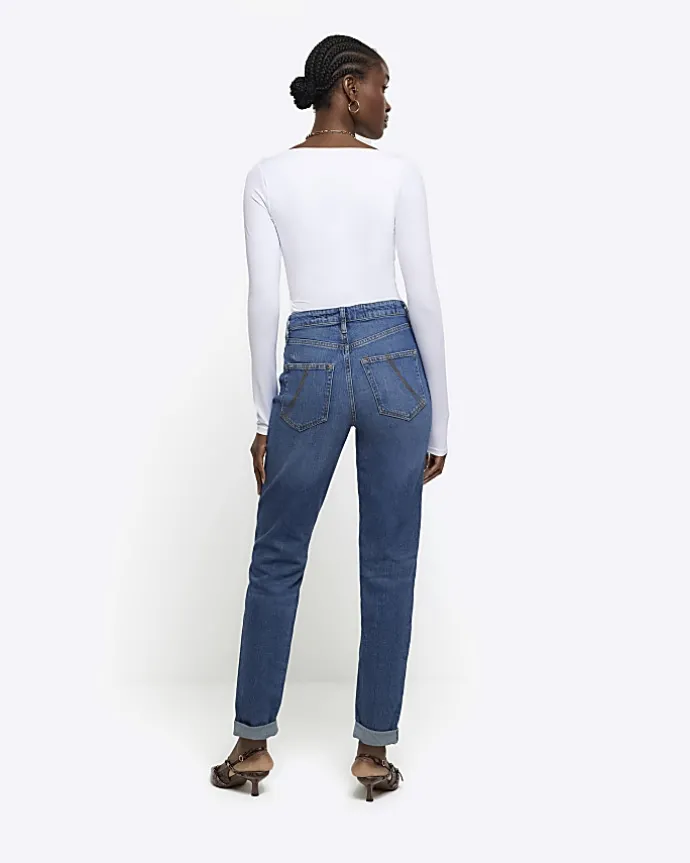 Blue high waisted mom ripped jeans