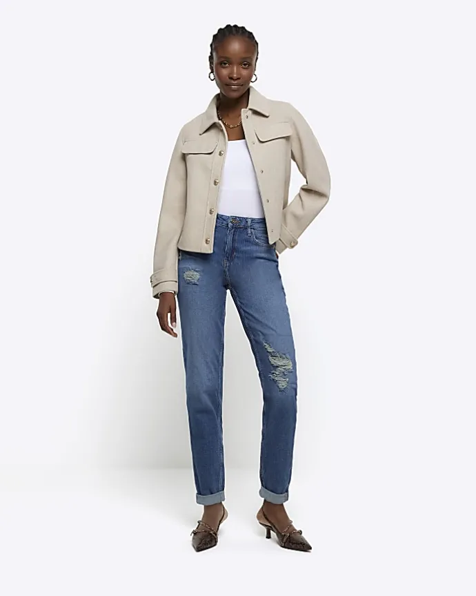 Blue high waisted mom ripped jeans
