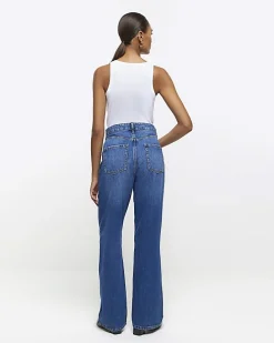Blue high waisted relaxed straight leg jeans