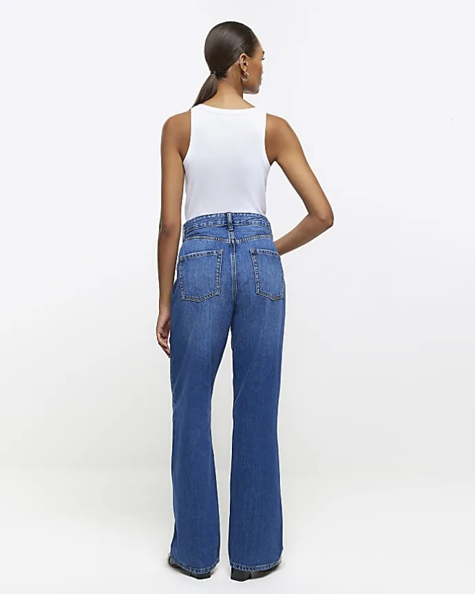 Blue high waisted relaxed straight leg jeans