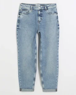 Blue high waisted relaxed boyfriend jeans