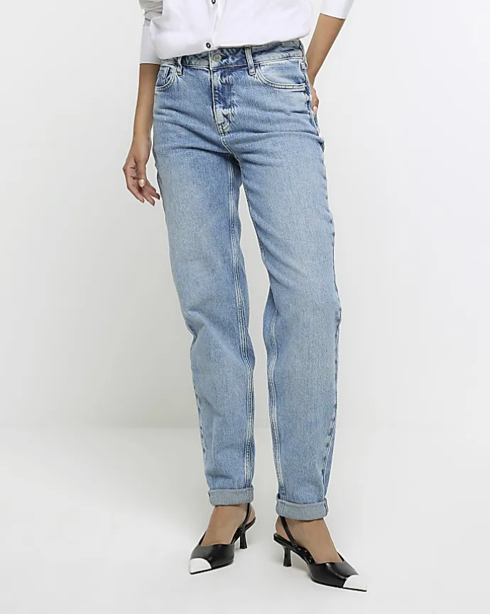 Blue high waisted relaxed boyfriend jeans