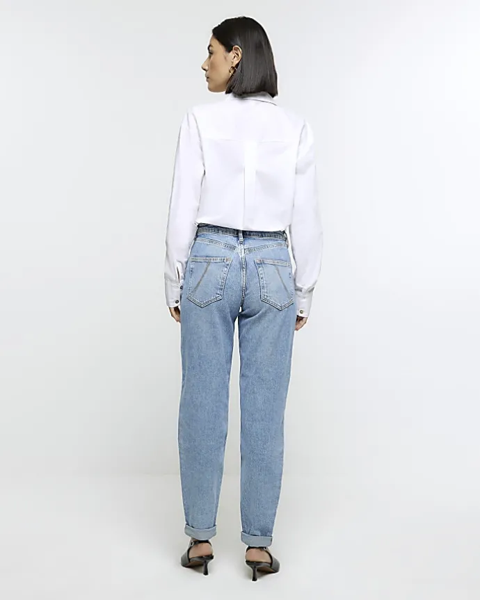 Blue high waisted relaxed boyfriend jeans