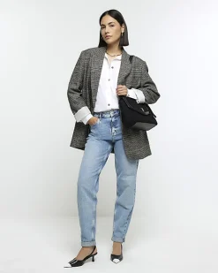 Blue high waisted relaxed boyfriend jeans