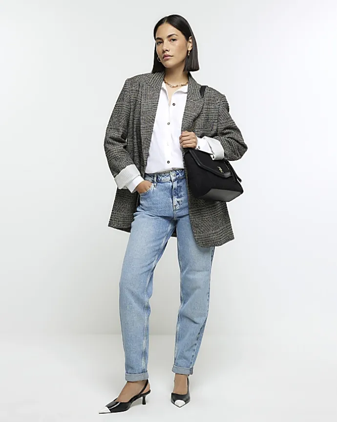 Blue high waisted relaxed boyfriend jeans