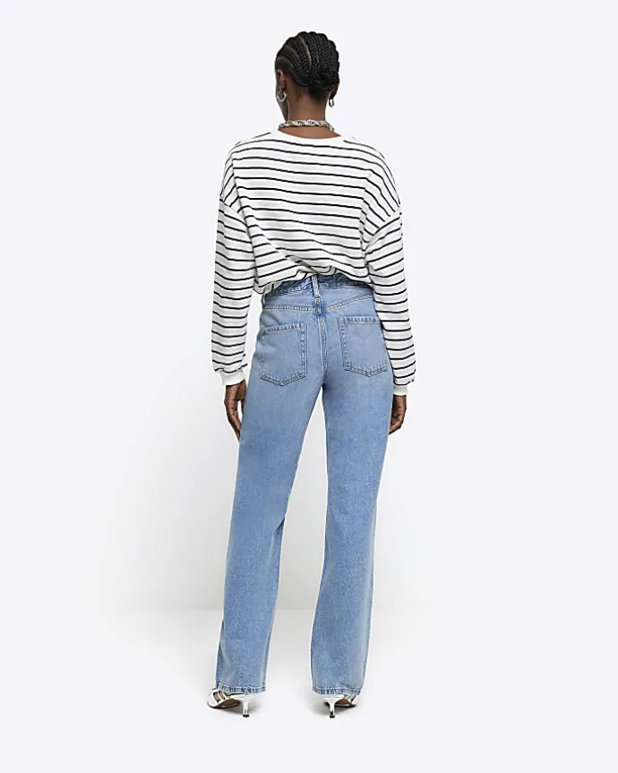 Blue high waisted relaxed straight fit jeans