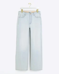 Blue high waisted relaxed straight leg jeans
