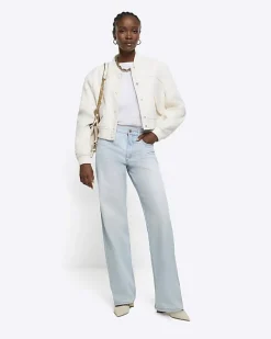 Blue high waisted relaxed straight leg jeans